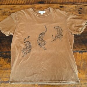 Project Social T Urban Outfitters Beige Oversized Graphic Shirt Tiger Print  S/M